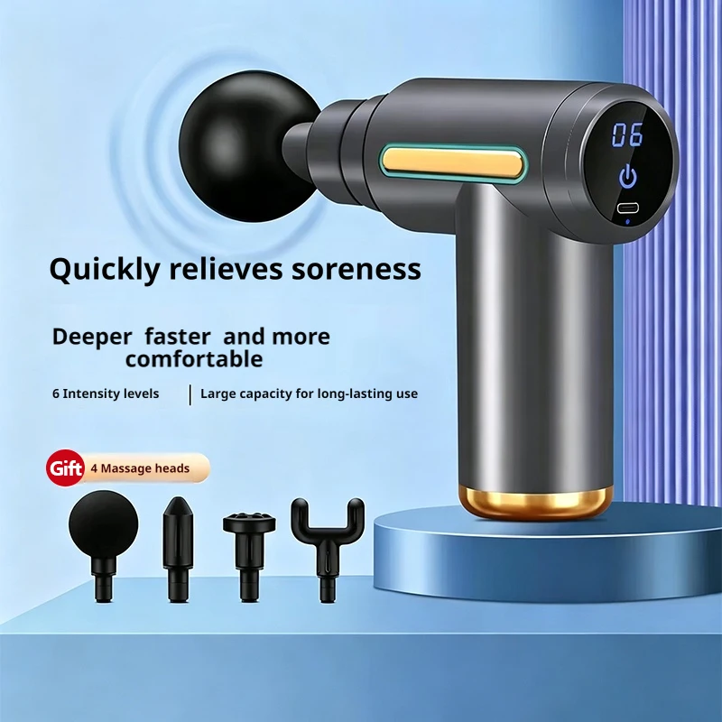 Massage Gun - ปืนนวดกล้ามเนื้อไฟฟ้าขนาดเล็ก 6 ระดับความเร็ว เครื่องนวดเนื้อเยื่อส่วนลึกแบบพกพา สำหรับผ่อนคลายร่างกายและบรรเทาอาการปวดจากการเล่นกีฬา
