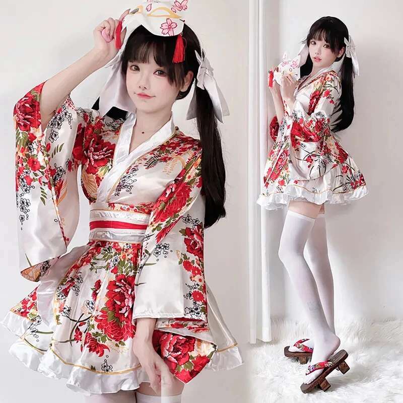 Bathrobe - ชุดกิโมโนญี่ปุ่นดัดแปลงสำหรับผู้หญิงเสื้อคลุมอาบน้ำฤดูร้อนคอสเพลย์อะนิเมะฮาโลวีนเครื่องแต่งกายเซ็กซี่หวานเกอิชาสาวน่ารัก