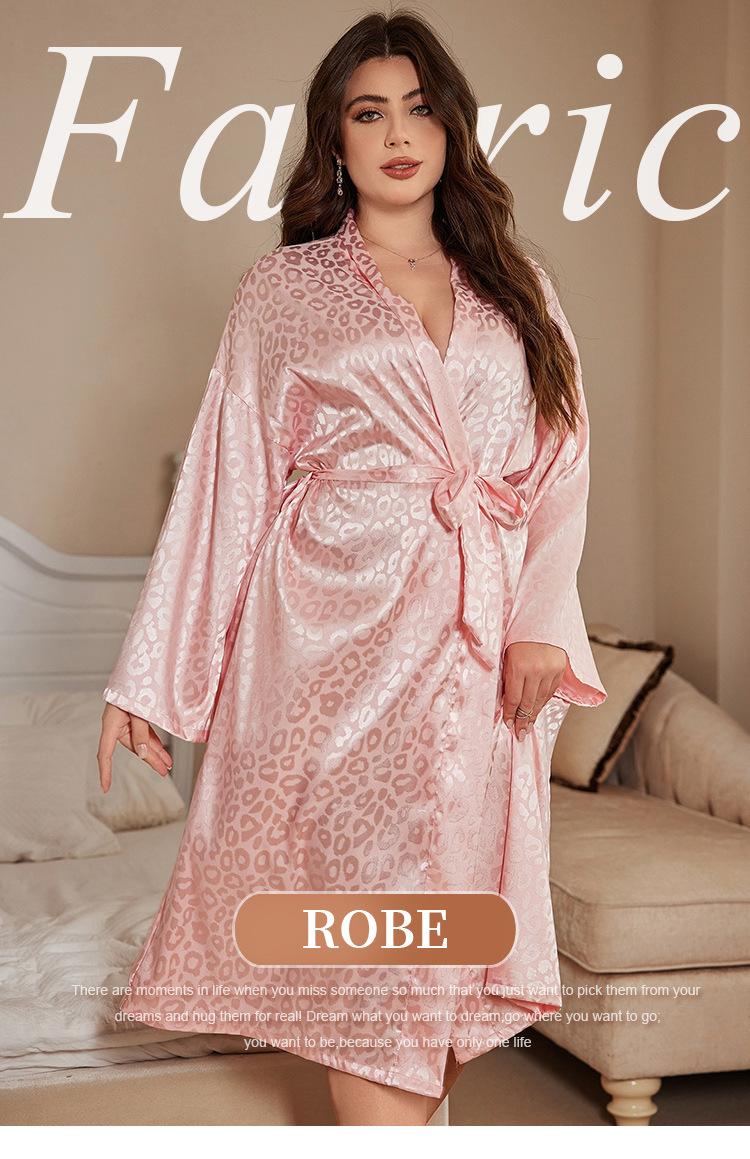Bathrobe - ชุดคลุมอาบน้ำไซส์ใหญ่สำหรับผู้หญิง ชุดนอนเซ็กซี่ ผ้าไหมเทียม ชุดคลุมลำลองสำหรับฤดูร้อน ชุดนอนบางเบา ชุดคลุมอาบน้ำเรียบง่าย