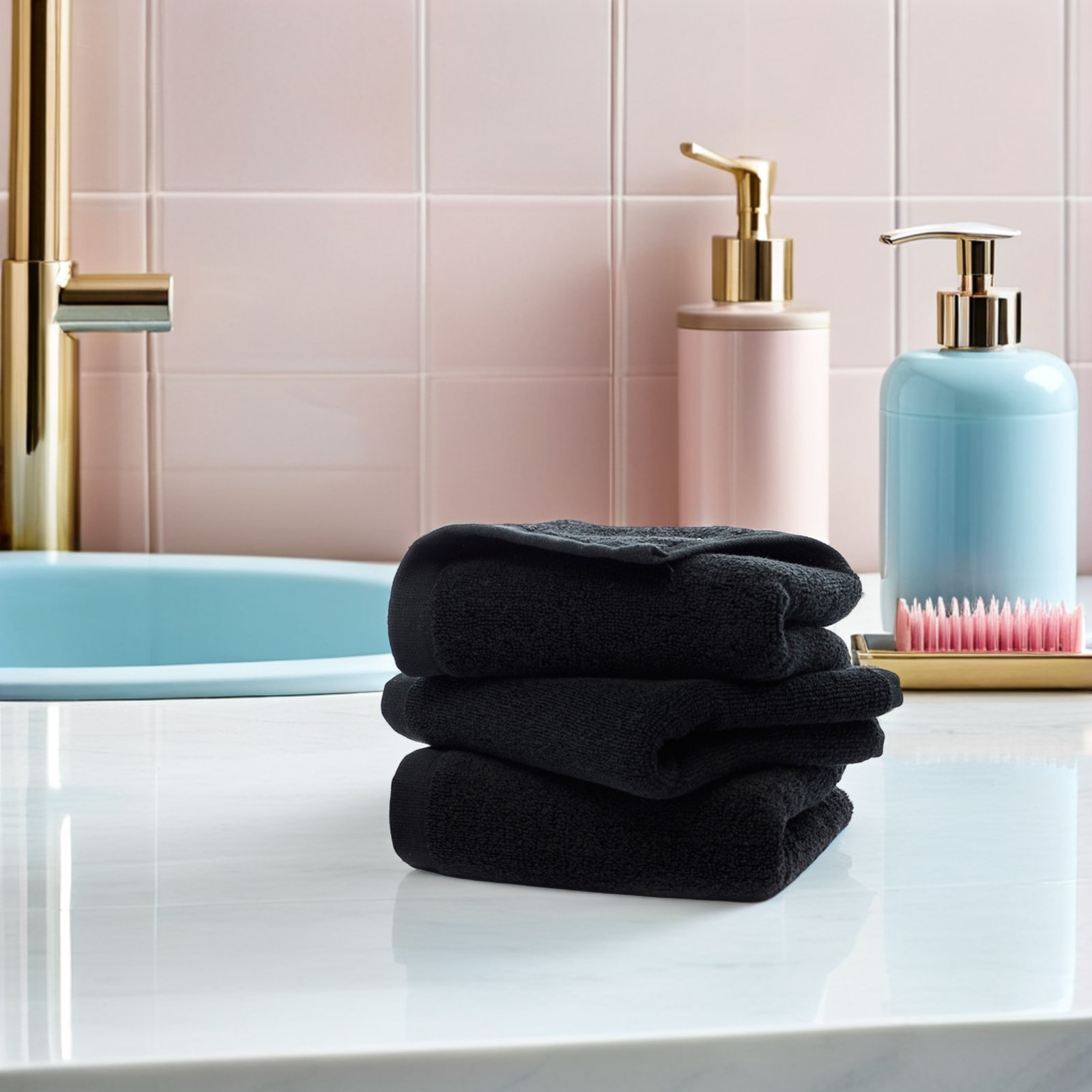 ผ้าเช็ดมือผ้าฝ้ายสีดำ ผ้าฝ้ายแ - Spa Towel บทวิจารณ์และราคา